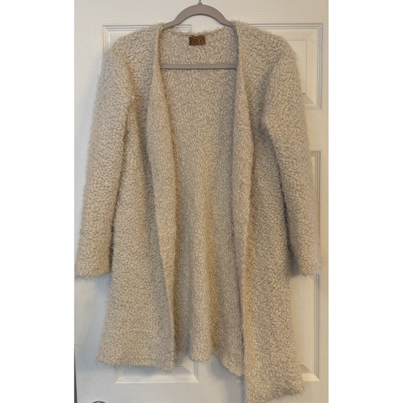 POL Sweaters - POL Boucle Eyelash Cardigan Sweater Beige Size M Boho Open Front Asymmetric
